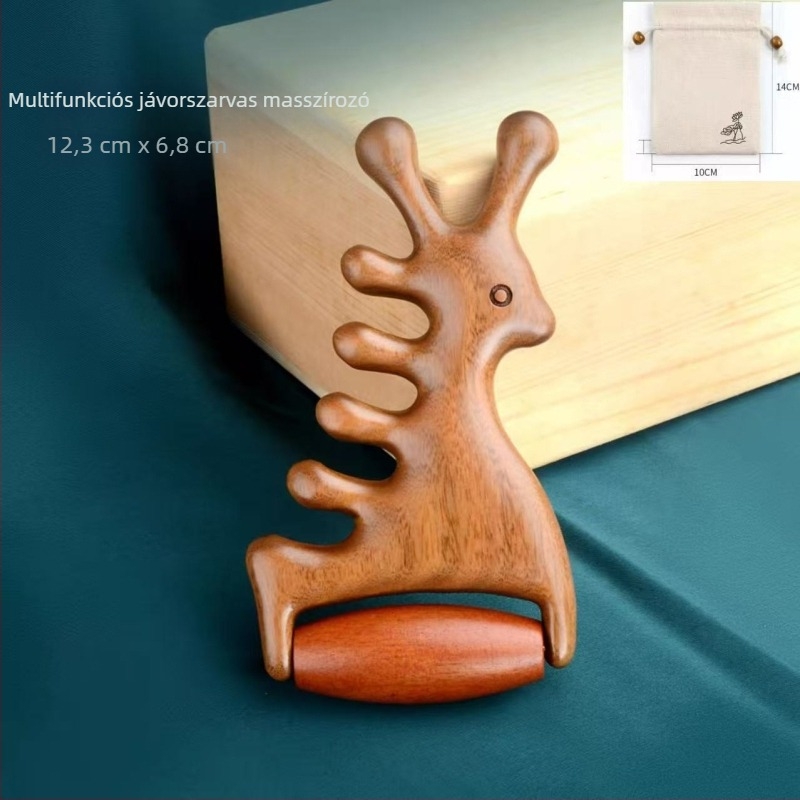 Szantálfa masszázs fésű – meridián masszázs a fejbőrre és az arcra, 4 az 1-ben arcfroller és gua sha masszírozó