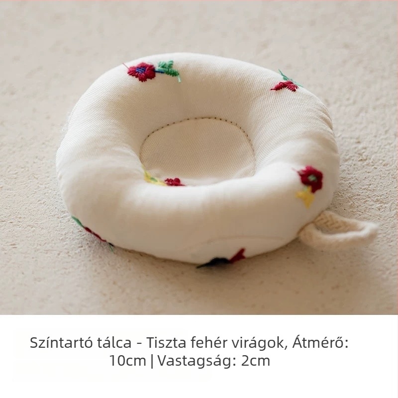 Japán stílusú pamut-len teáskanna alátét, vastagabb égésvédő résszel, fánk alakú pohár- és tej-alátét, kézzel készített a Shu ke