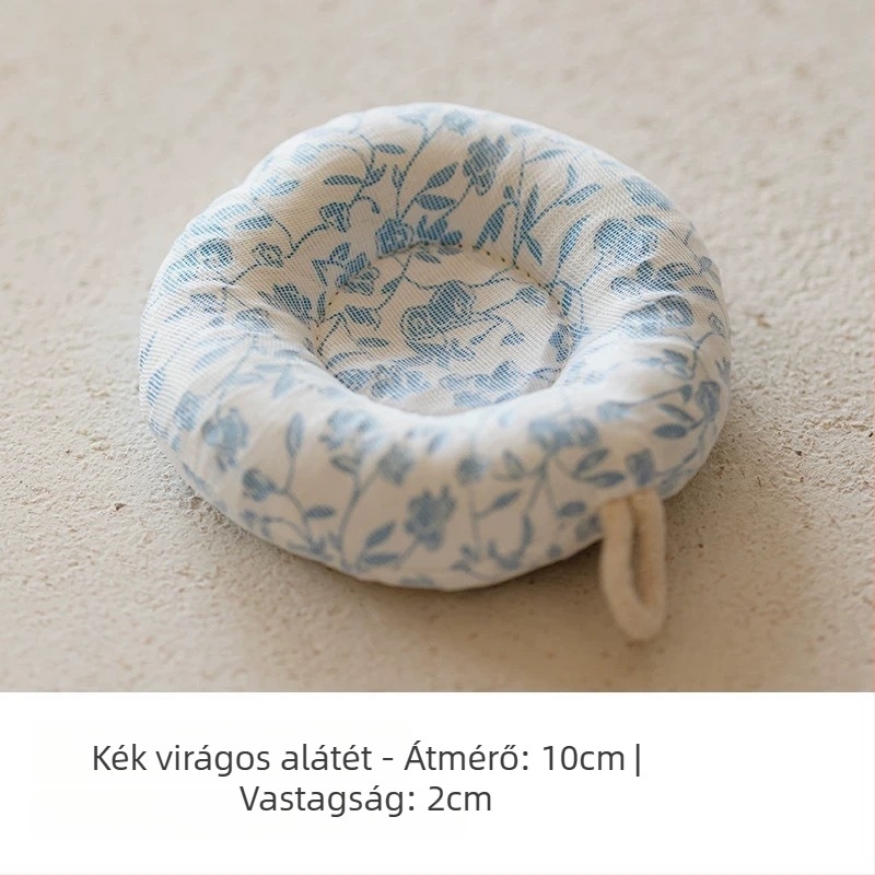 Japán stílusú pamut-len teáskanna alátét, vastagabb égésvédő résszel, fánk alakú pohár- és tej-alátét, kézzel készített a Shu ke