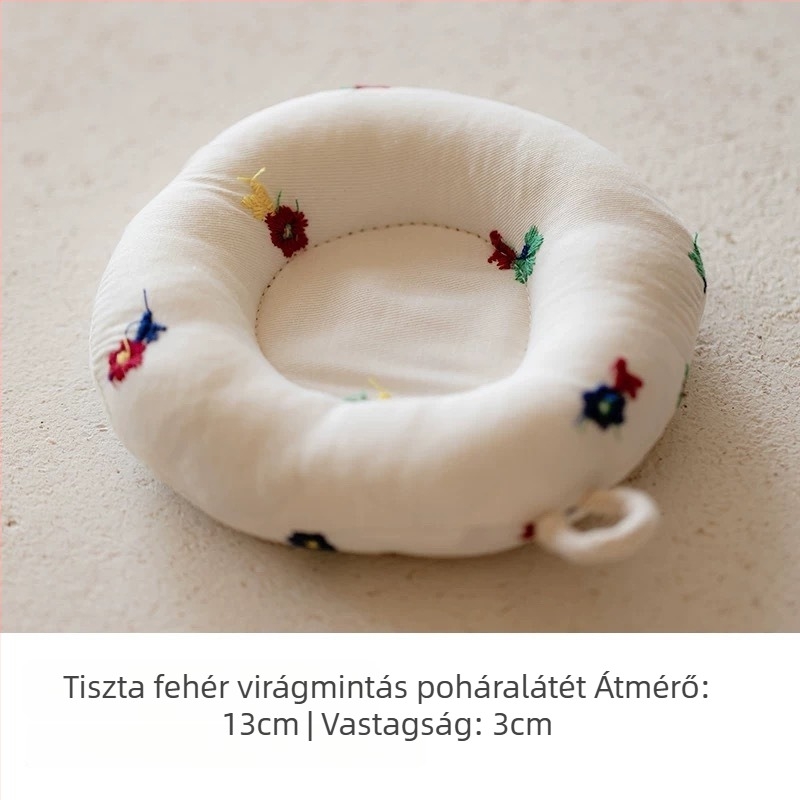 Japán stílusú pamut-len teáskanna alátét, vastagabb égésvédő résszel, fánk alakú pohár- és tej-alátét, kézzel készített a Shu ke