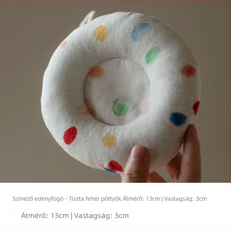 Japán stílusú pamut-len teáskanna alátét, vastagabb égésvédő résszel, fánk alakú pohár- és tej-alátét, kézzel készített a Shu ke