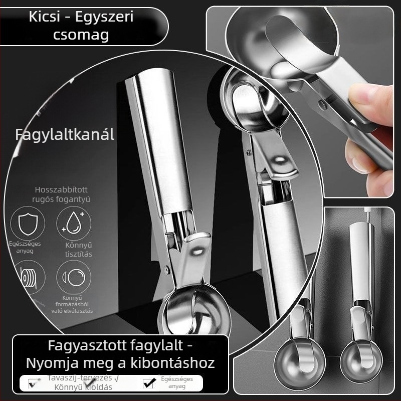 Rozsdamentes acél fagylaltkanál, modern letisztult dizájn, felnőtteknek