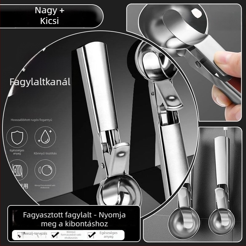 Rozsdamentes acél fagylaltkanál, modern letisztult dizájn, felnőtteknek