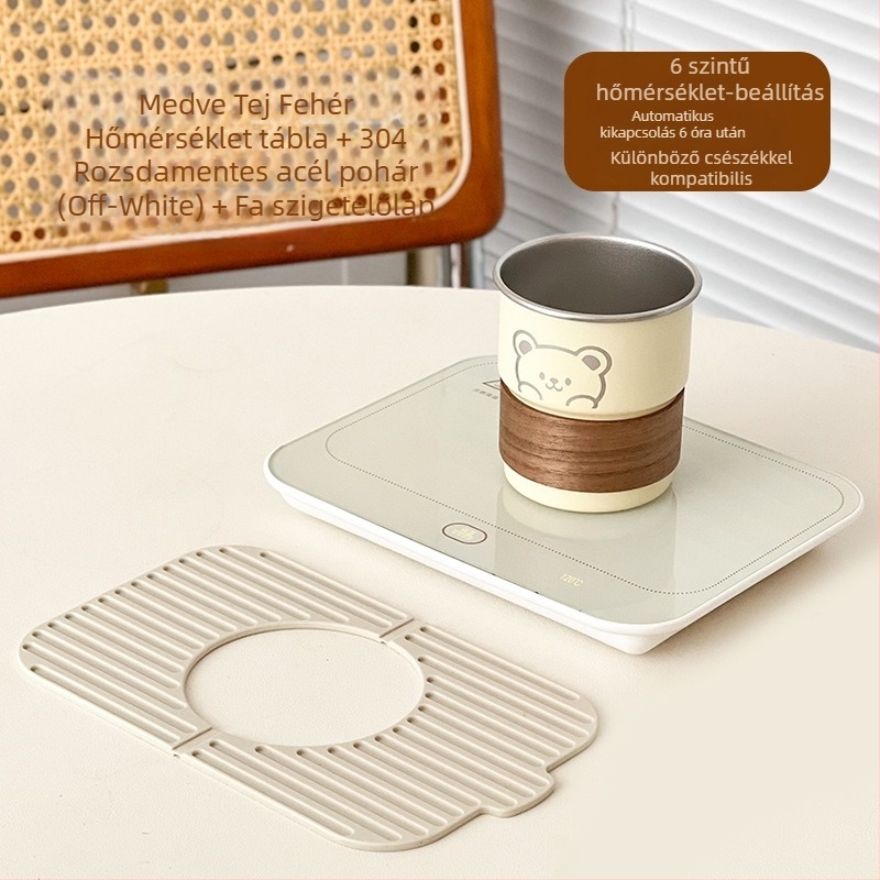 Okos pohár alátét állandó hőmérséklettel otthonra és irodába – ABS burkolat, külső tápellátás, érintéses vezérlés, 6 hőmérsékleti fokozat, automatikus kikapcsolás