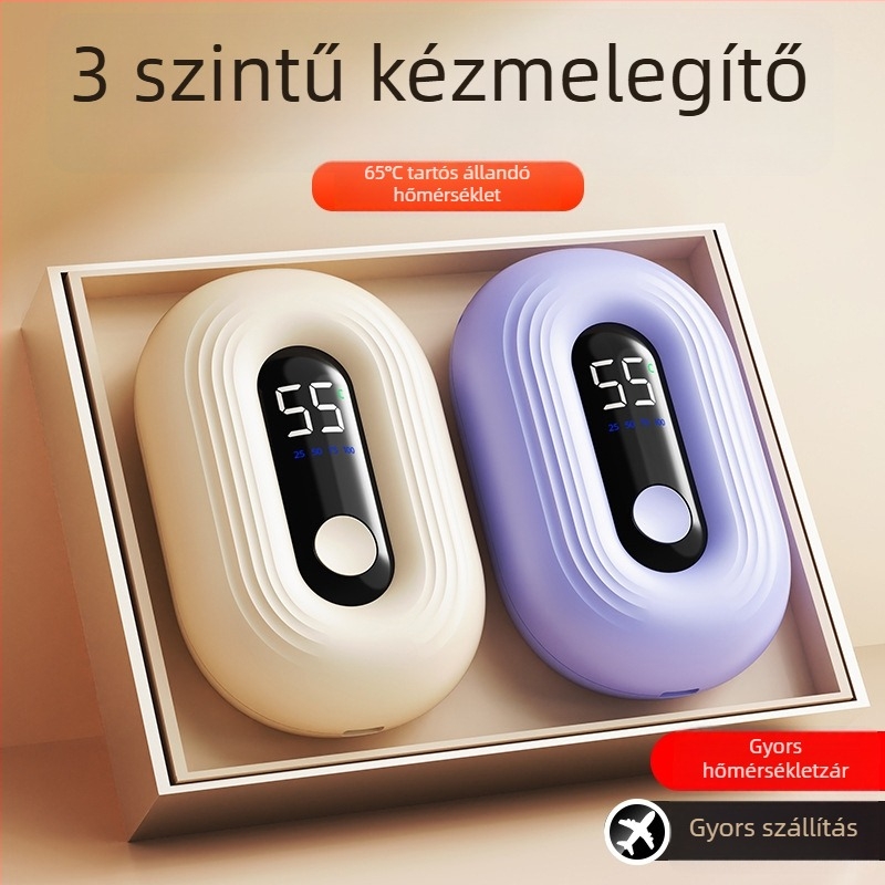 USB-töltő kézmelegítő beépített 1000–1200 mAh-s akkumulátorral, modell N12, 5V 3W, alumínium lemez hővezetés