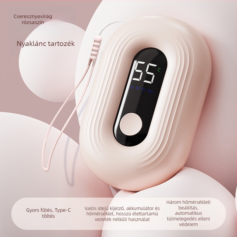 USB-töltő kézmelegítő beépített 1000–1200 mAh-s akkumulátorral, modell N12, 5V 3W, alumínium lemez hővezetés