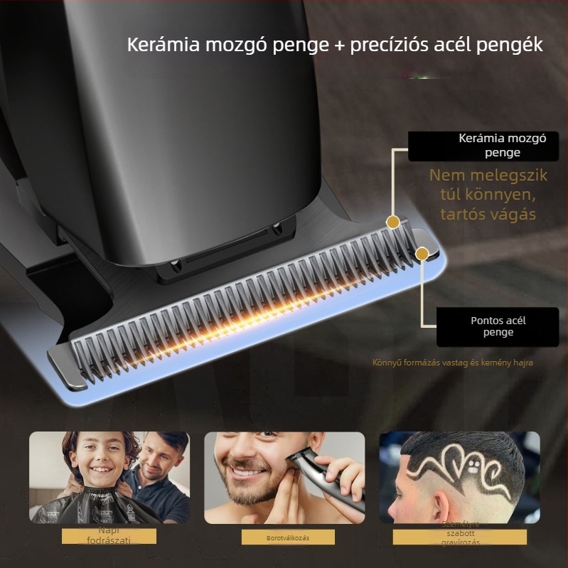 Kikido 312 kerámia pengéjű elektromos hajvágó, beépített akkumulátor 1200–2000 mAh, zaj 36–45 dB, levehető és mosható vágófej, kefés motor, elektroplattolt ház