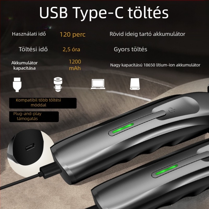 Kikido 312 kerámia pengéjű elektromos hajvágó, beépített akkumulátor 1200–2000 mAh, zaj 36–45 dB, levehető és mosható vágófej, kefés motor, elektroplattolt ház