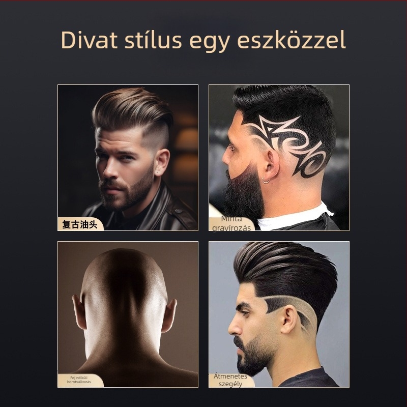 Kefés motorú hajvágó készlet - újratölthető, rozsdamentes acél pengék, vízálló, beépített akkumulátor 1200–2000mAh