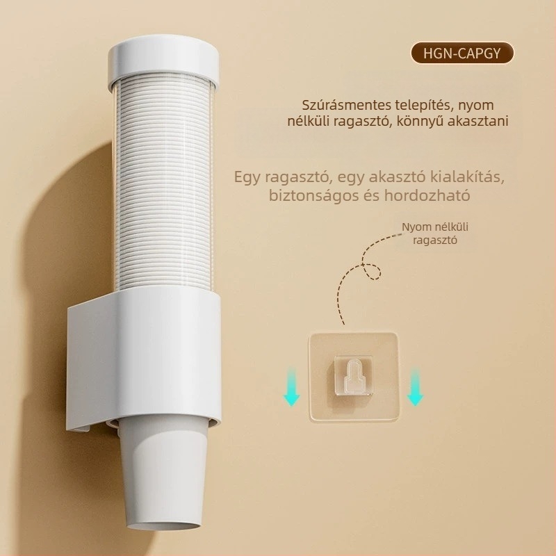 Fali tartó papír poharakhoz, PP anyagú, nagy kapacitású, por- és nedvességálló