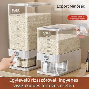 Rizstároló doboz, zárható, PET műanyagból, 7–8 L kapacitás, rovar- és nedvességálló