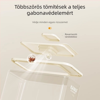 Rizstároló doboz, zárható, PET műanyagból, 7–8 L kapacitás, rovar- és nedvességálló