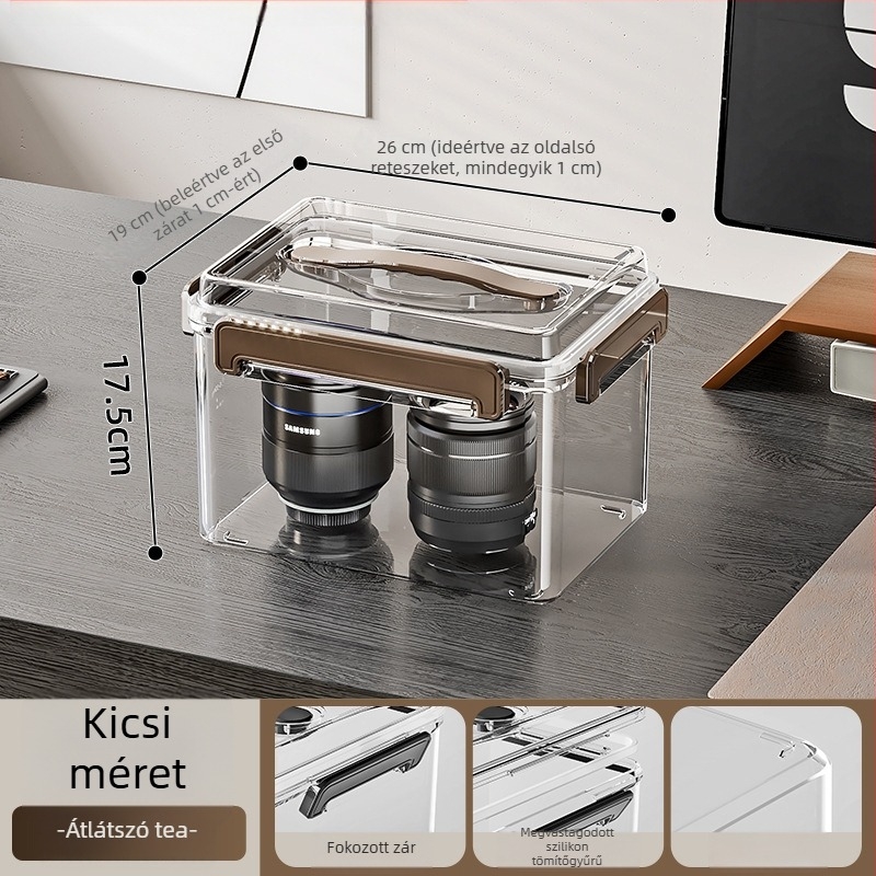 Zárható átlátszó PET tároló doboz fogantyúval — vastagított kivitel, otthoni és irodai használatra, por- és nedvességálló.