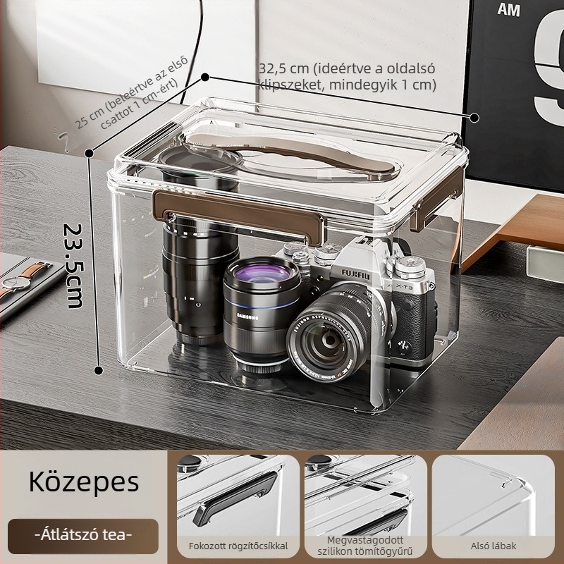 Zárható átlátszó PET tároló doboz fogantyúval — vastagított kivitel, otthoni és irodai használatra, por- és nedvességálló.