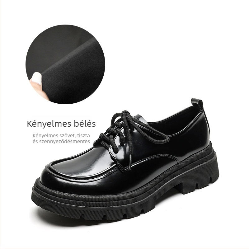 Női loafer cipő japán stílusban, kerek orr, mikrofibér felső rész, középmagas sarok (3-5 cm), gumírozott talp