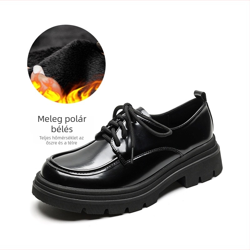 Női loafer cipő japán stílusban, kerek orr, mikrofibér felső rész, középmagas sarok (3-5 cm), gumírozott talp