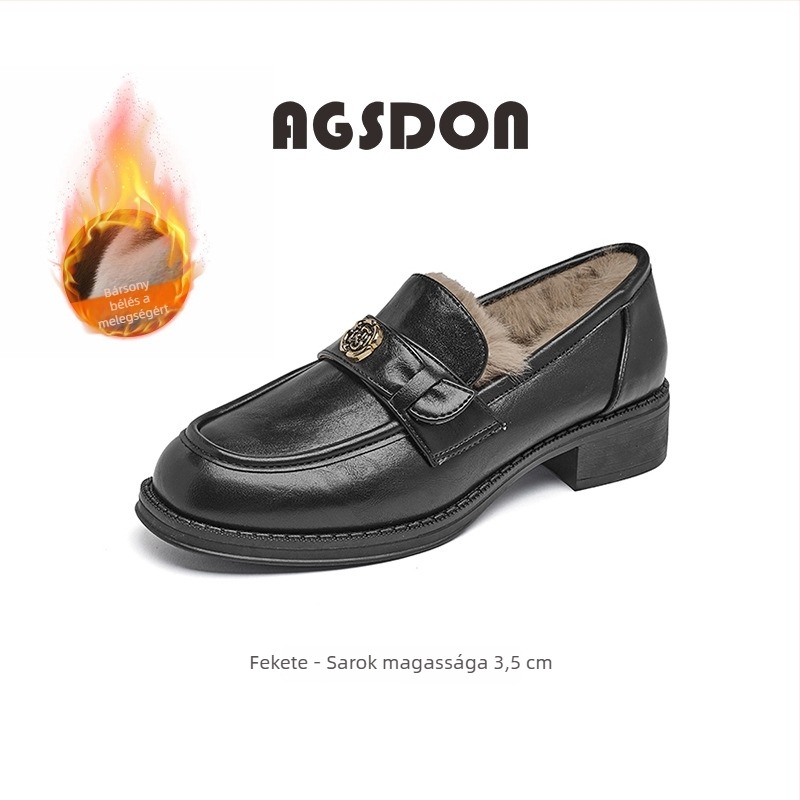 Női brit stílusú mokaszin, kerek orrú, PU felsőrész, gumírozott talp és 3–5 cm vastag sarok