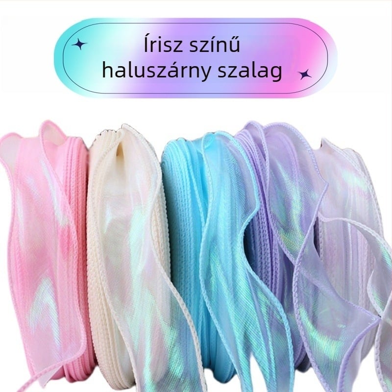 Sellő tüllszalag virágcsomagoláshoz, ajándékdoboz díszítéséhez és virágcsokrokhoz — DIY masni és hajpánt (Anyag: Szalag)