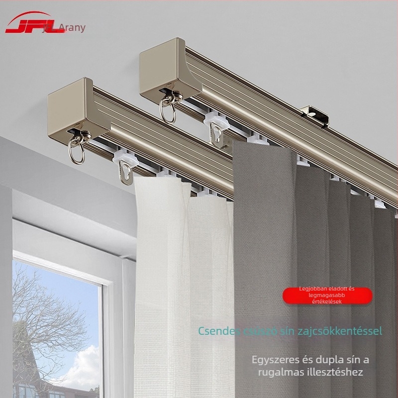 Alumínium függöny sín – Dupla sín, Csendes csúszás, Modell JFL-F05, Telepítési típus: függesztett