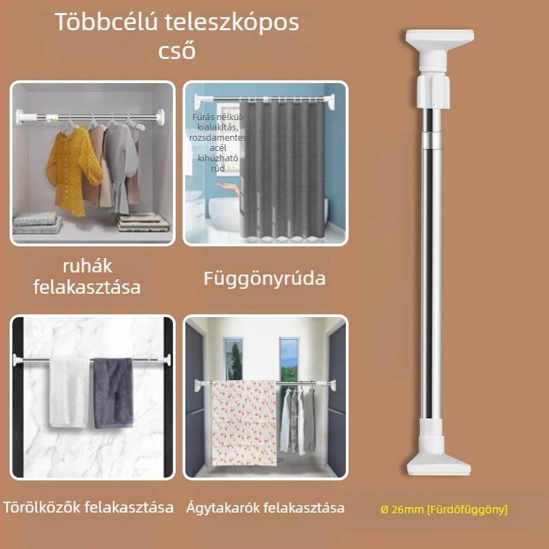 Rozsdamentes acél teleszkópos ruhaszárító rúd balkonkhoz – vastagított, többfunkciós függöny/gardrób/zuhanyfüggöny