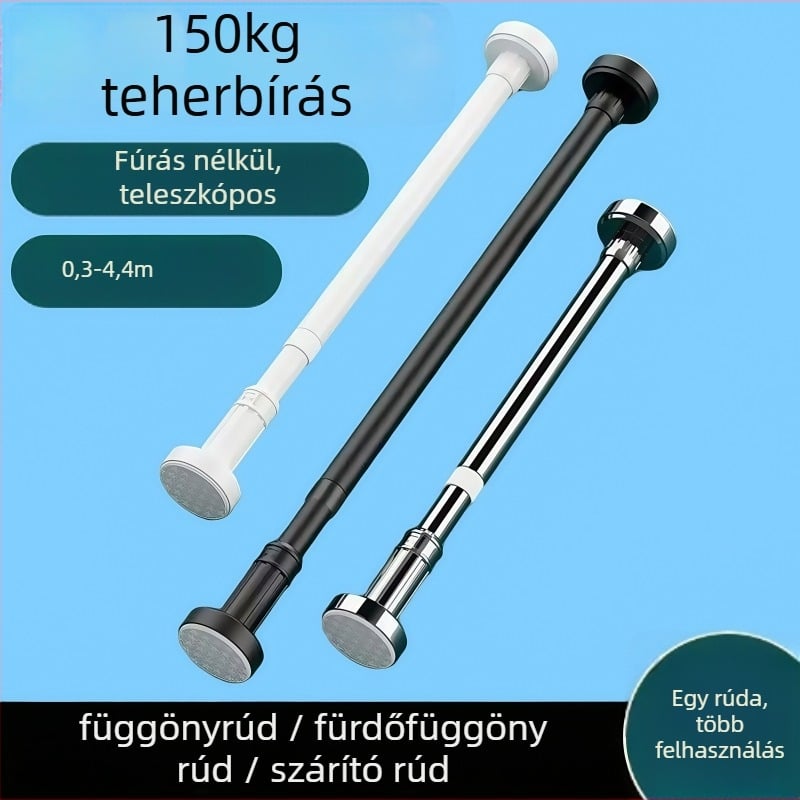 Teleszkópos függönyrúd, fúrás nélkül, 201 rozsdamentes acél + szénacél + ABS, zuhanyozáshoz, ruhásszekrényhez és hálószoba válaszfalnak, modern minimalizmus