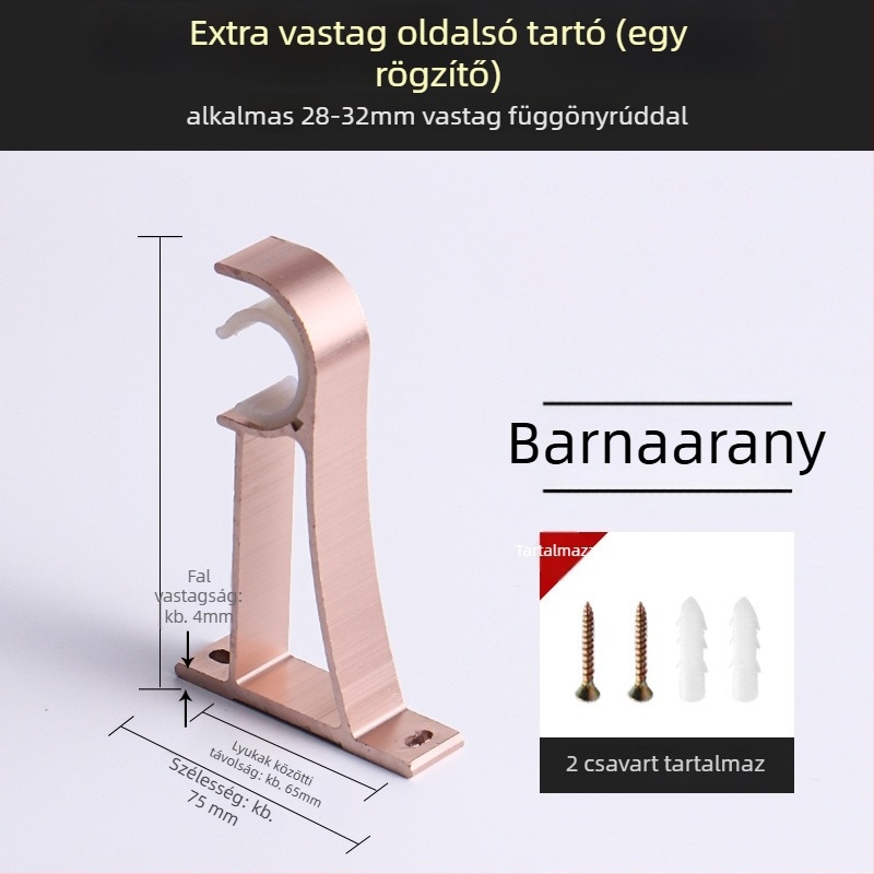 Alumíniumötvözetű függönyrúdtartó – egyrudas vagy kétsoros típushoz – rögzített alap – felső vagy oldalsó felszerelés