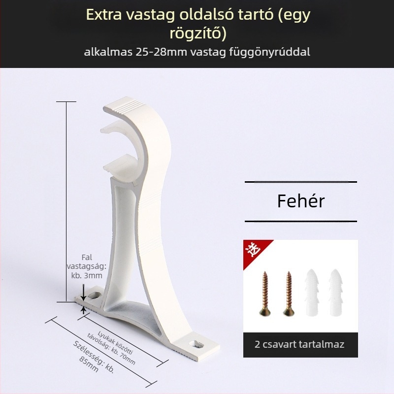 Alumíniumötvözetű függönyrúdtartó – egyrudas vagy kétsoros típushoz – rögzített alap – felső vagy oldalsó felszerelés