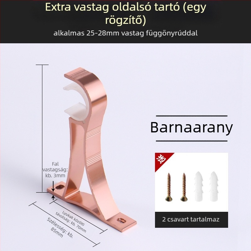 Alumíniumötvözetű függönyrúdtartó – egyrudas vagy kétsoros típushoz – rögzített alap – felső vagy oldalsó felszerelés