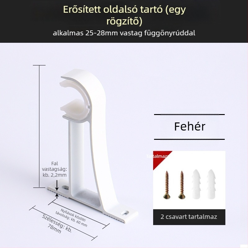 Alumíniumötvözetű függönyrúdtartó – egyrudas vagy kétsoros típushoz – rögzített alap – felső vagy oldalsó felszerelés