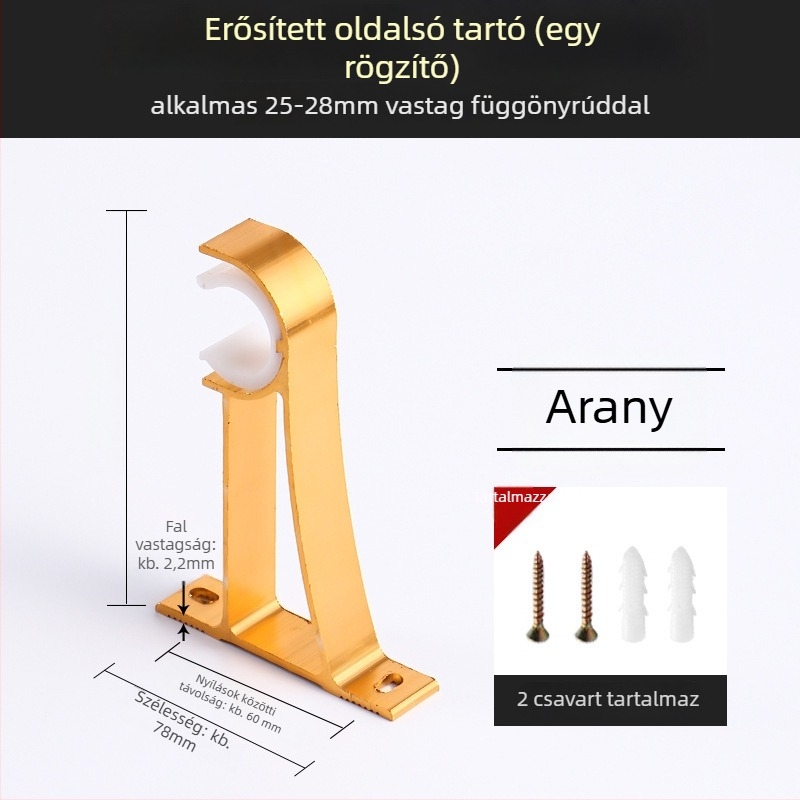 Alumíniumötvözetű függönyrúdtartó – egyrudas vagy kétsoros típushoz – rögzített alap – felső vagy oldalsó felszerelés