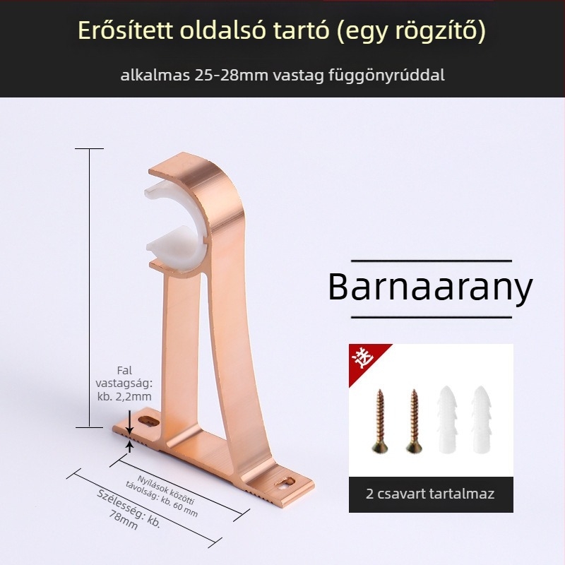 Alumíniumötvözetű függönyrúdtartó – egyrudas vagy kétsoros típushoz – rögzített alap – felső vagy oldalsó felszerelés