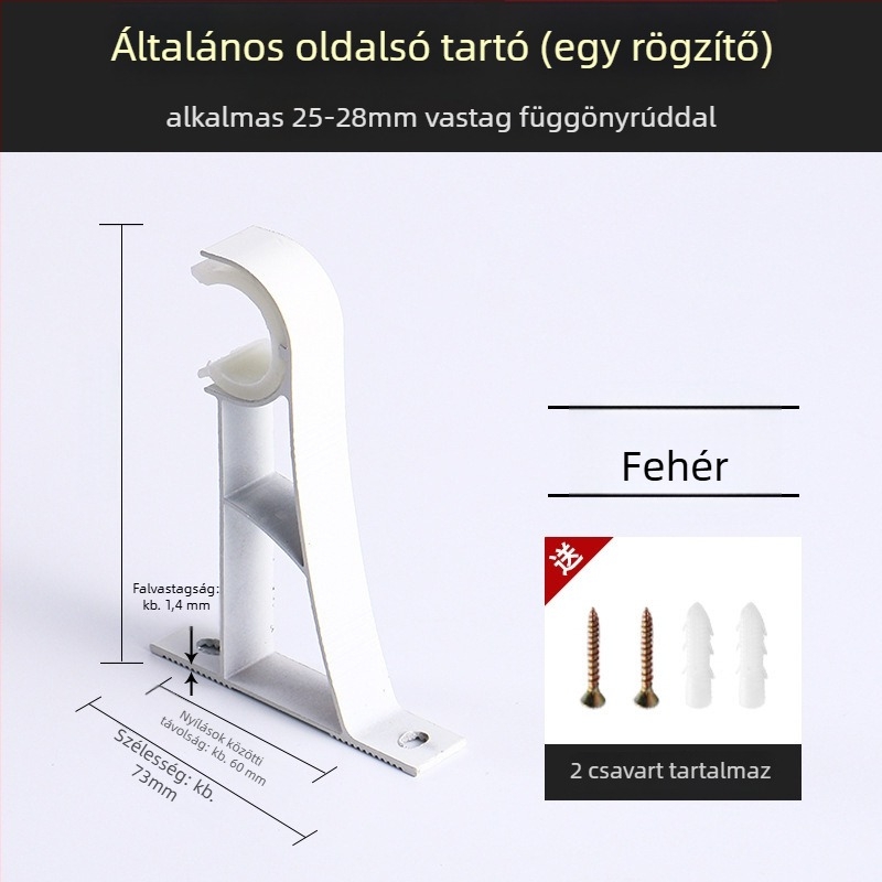 Alumíniumötvözetű függönyrúdtartó – egyrudas vagy kétsoros típushoz – rögzített alap – felső vagy oldalsó felszerelés