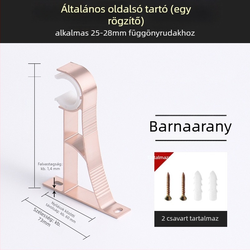 Alumíniumötvözetű függönyrúdtartó – egyrudas vagy kétsoros típushoz – rögzített alap – felső vagy oldalsó felszerelés