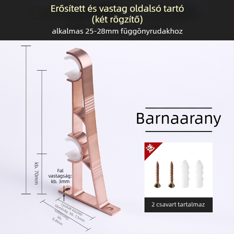 Alumíniumötvözetű függönyrúdtartó – egyrudas vagy kétsoros típushoz – rögzített alap – felső vagy oldalsó felszerelés