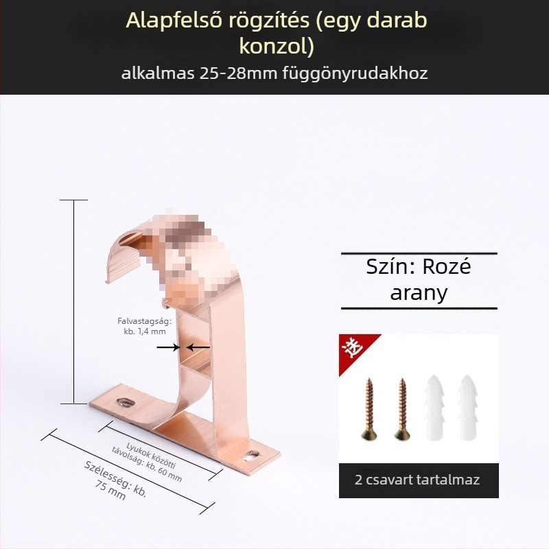 Alumíniumötvözetű függönyrúdtartó – egyrudas vagy kétsoros típushoz – rögzített alap – felső vagy oldalsó felszerelés