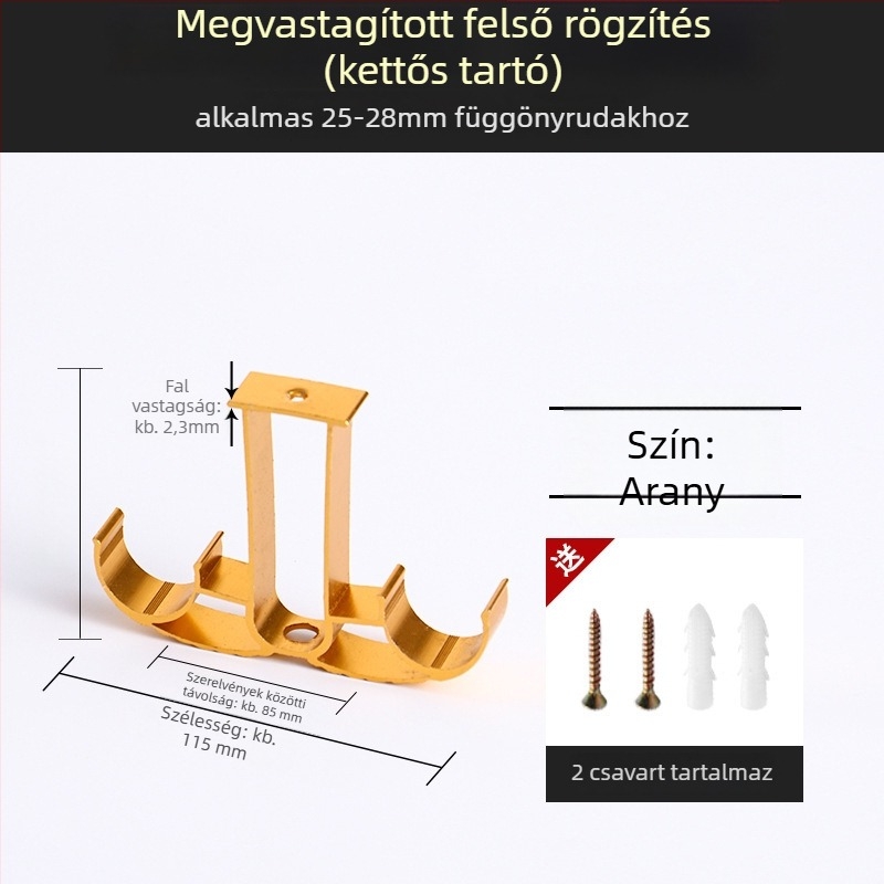 Alumíniumötvözetű függönyrúdtartó – egyrudas vagy kétsoros típushoz – rögzített alap – felső vagy oldalsó felszerelés