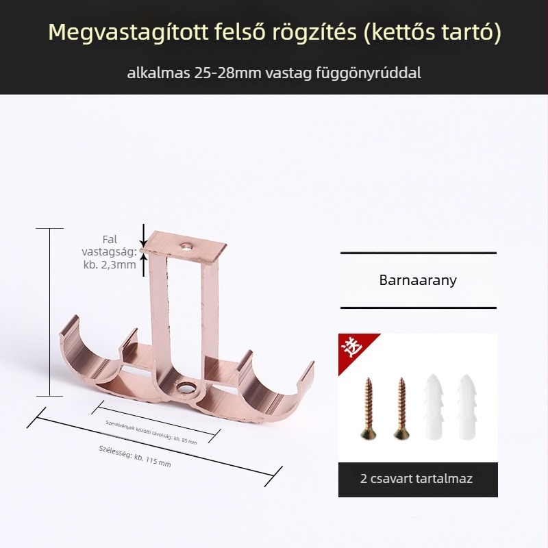 Alumíniumötvözetű függönyrúdtartó – egyrudas vagy kétsoros típushoz – rögzített alap – felső vagy oldalsó felszerelés