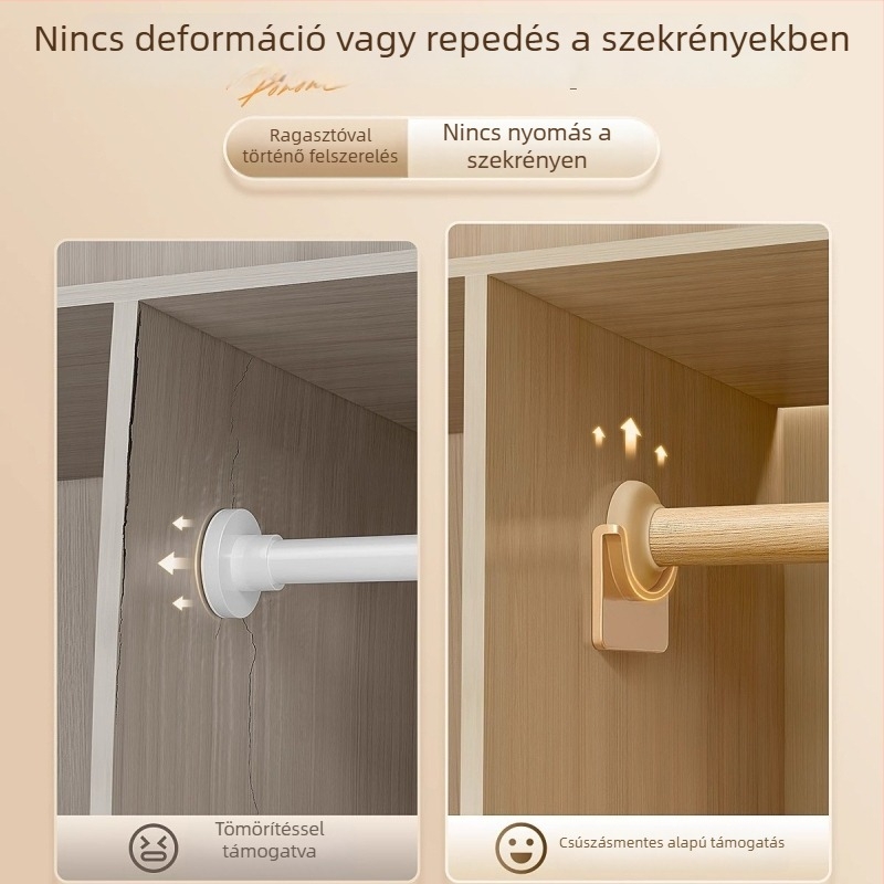 Rozsdamentes acél ruhaszárító rúd, teleszkópos, szerelés fúrás nélkül, a hálószoba gardróbjához (anyag: rozsdamentes acél; telepítés: fúrás nélküli; használat: ruhák felakasztása a hálószobában; stílus: új kínai stílus)