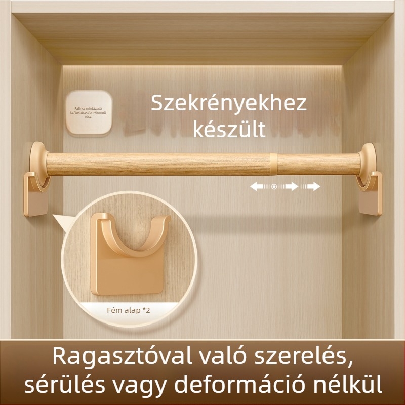 Rozsdamentes acél ruhaszárító rúd, teleszkópos, szerelés fúrás nélkül, a hálószoba gardróbjához (anyag: rozsdamentes acél; telepítés: fúrás nélküli; használat: ruhák felakasztása a hálószobában; stílus: új kínai stílus)