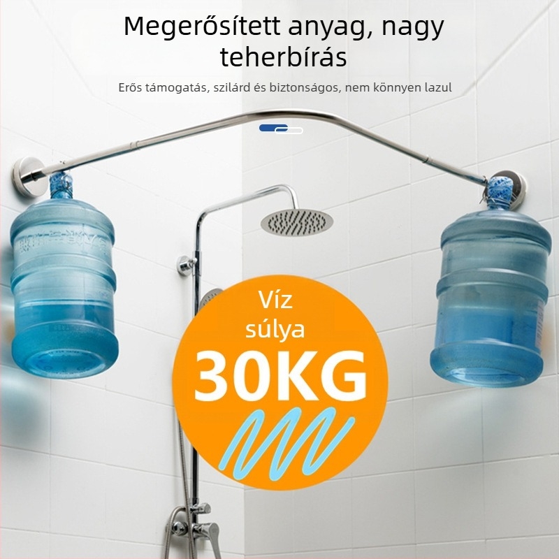 Fél U-alakú zuhanyfüggönyrúd rozsdamentes acélból, fúrást igényel, fürdőszobához, modern stílus
