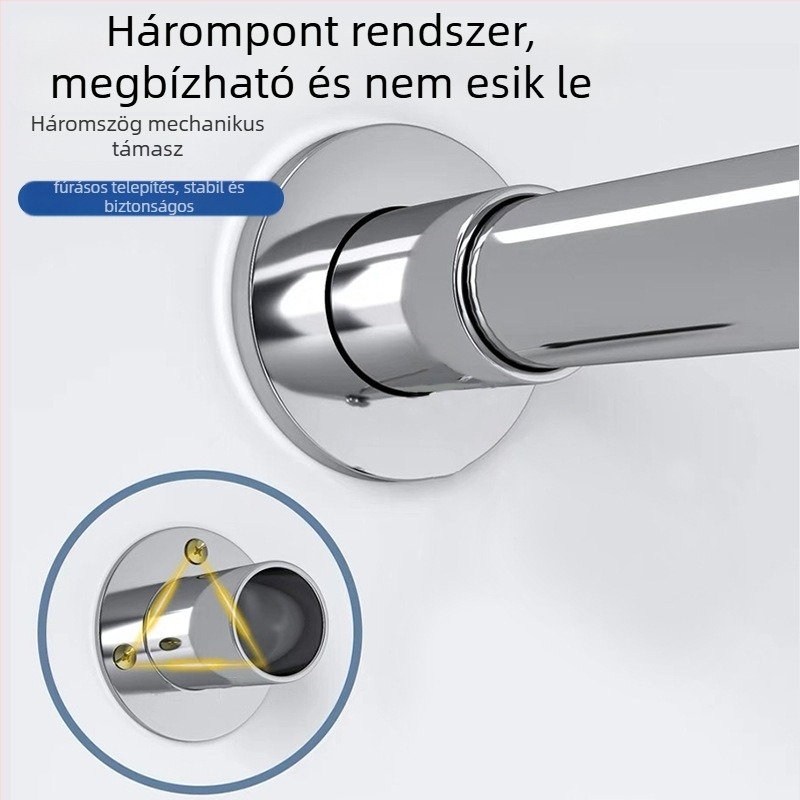 Fél U-alakú zuhanyfüggönyrúd rozsdamentes acélból, fúrást igényel, fürdőszobához, modern stílus
