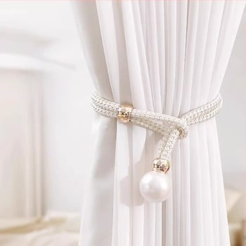 Függönykötő készlet, 2 db, gyöngyös díszítéssel, textilekből, Lan xiang márka, fúrás nélküli szerelés