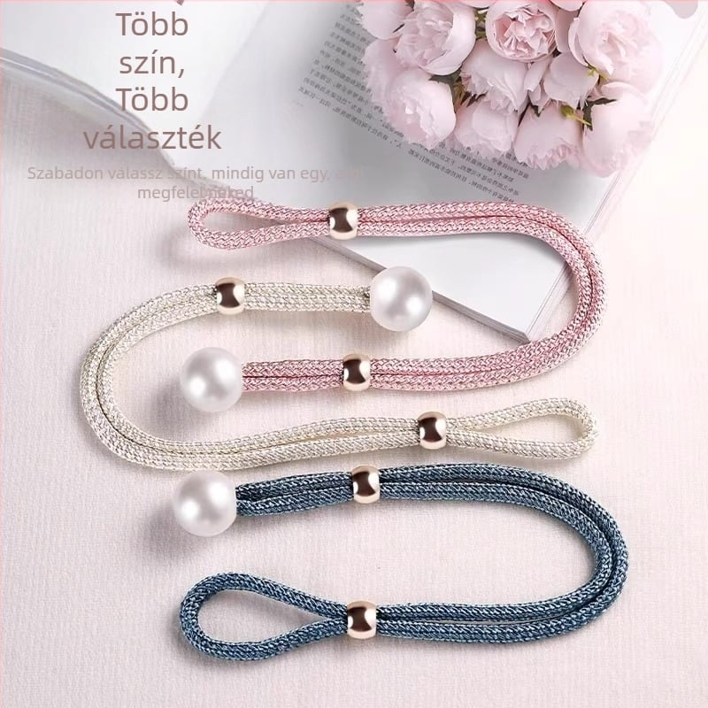 Függönykötő készlet, 2 db, gyöngyös díszítéssel, textilekből, Lan xiang márka, fúrás nélküli szerelés