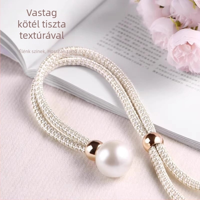 Függönykötő készlet, 2 db, gyöngyös díszítéssel, textilekből, Lan xiang márka, fúrás nélküli szerelés