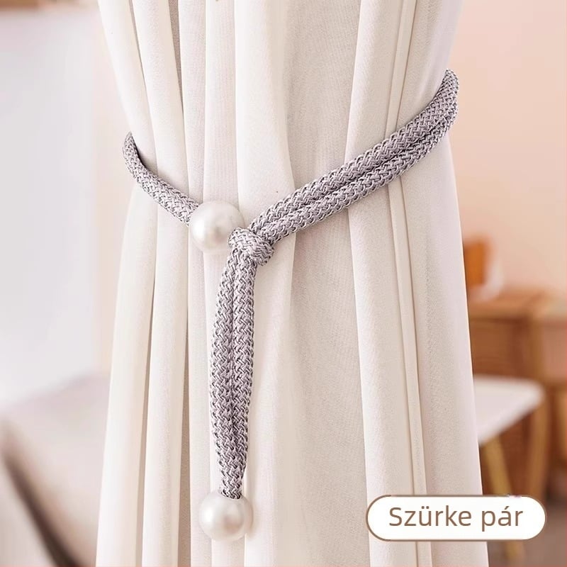 Függönykötő készlet, 2 db, gyöngyös díszítéssel, textilekből, Lan xiang márka, fúrás nélküli szerelés