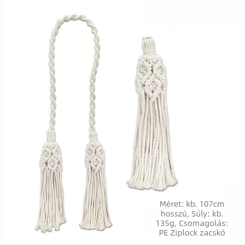 Jiuli függönyszalag – bohem stílus, kézzel kötött pamut–len fonású zsinór, modern minimalista dizájn, személyre szabható