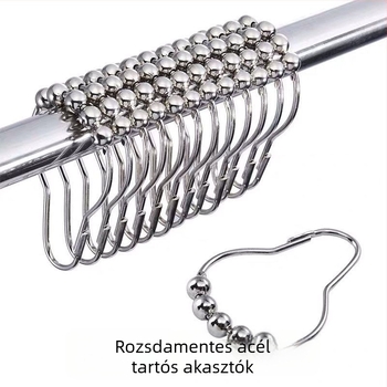 Rozsdamentes acél zuhanyfüggönygyűrű, tök alakú forma, golyóval lógó gyűrű, ideális a ágyfüggönyökhöz és ajtófüggönyökhöz