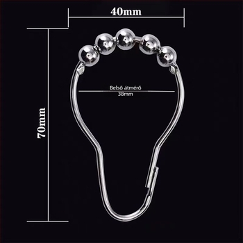 Rozsdamentes acél zuhanyfüggönygyűrű, tök alakú forma, golyóval lógó gyűrű, ideális a ágyfüggönyökhöz és ajtófüggönyökhöz