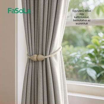 Függönyhúzó mágneses csattal, tömörfa, ritkaföld magnet és pamutszál