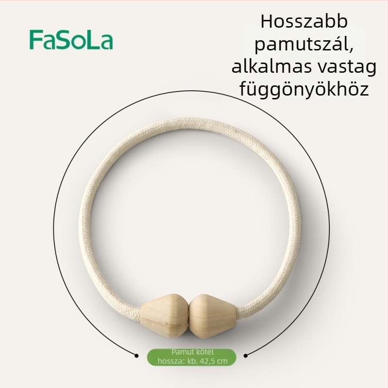 Függönyhúzó mágneses csattal, tömörfa, ritkaföld magnet és pamutszál